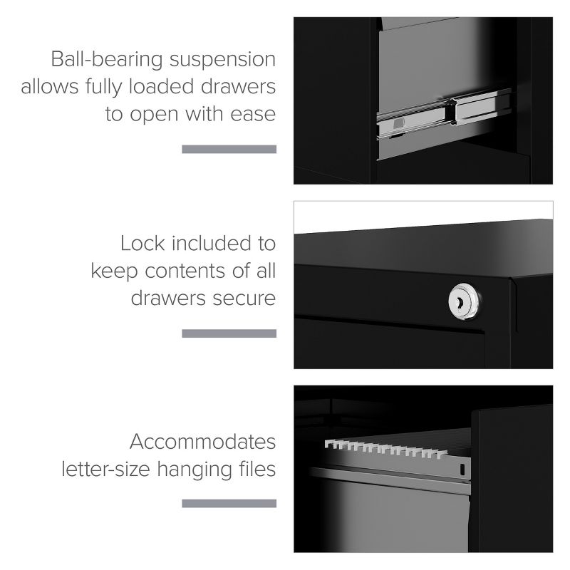 Hirsh Vertical File Cabinet 4 Drawer 22" - Black: Steel Office Filing, GreenGuard & ANSI/BIFMA Certified, No Assembly Required