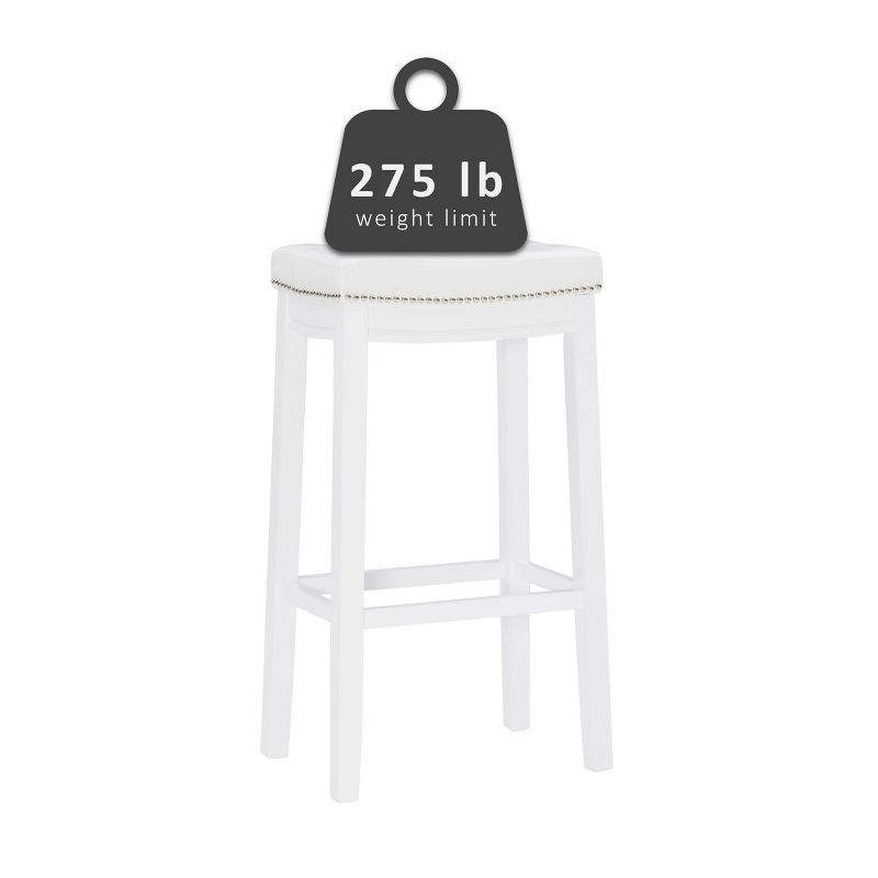 Linon Claridge Backless Faux Leather Nailhead Saddle Barstool Black/White: Upholstered, Rubberwood Legs, Footrest