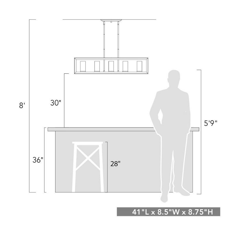 Golden Lighting Smyth 5-Light Linear Pendant in Matte Black with Clear Glass