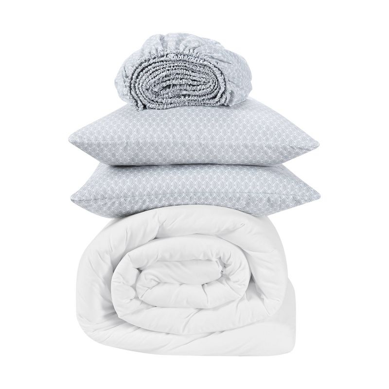 7pc Queen Simply Clean Pleated Bed in a Bag White - Serta: Polyester, Stain-Resistant, Machine Washable
