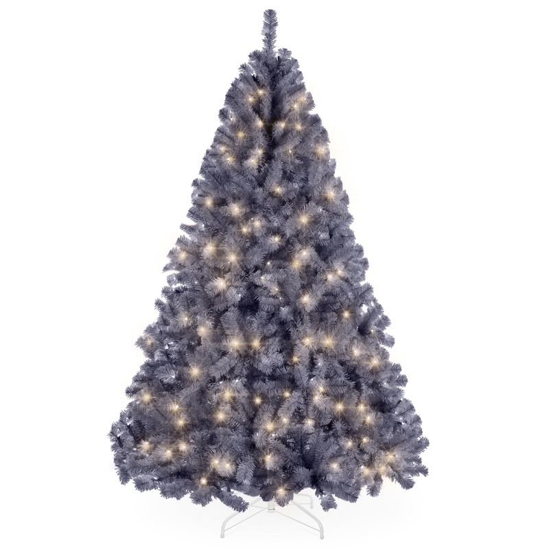 Best Choice Products 4.5ft Pre-Lit Charcoal Gray Christmas Tree, Artificial Holiday Decoration w/ 175 Lights