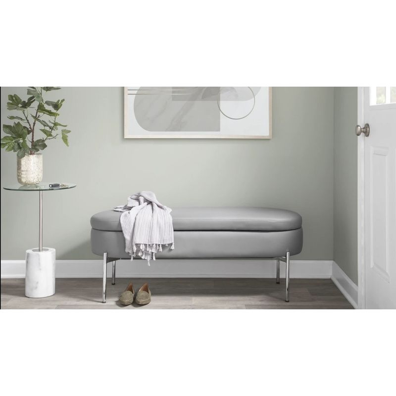 48" Chloe PU Leather Storage Bench Metal Chrome/Black - LumiSource: Flip-Top Lid, Entryway Seating