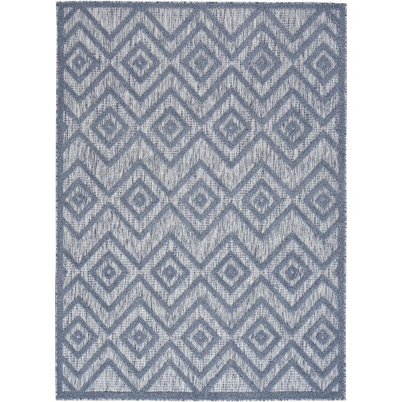 Nourison Versatile Diamond Geometric Flatweave Indoor Outdoor Area Rug Denim Blue 6' x 9'
