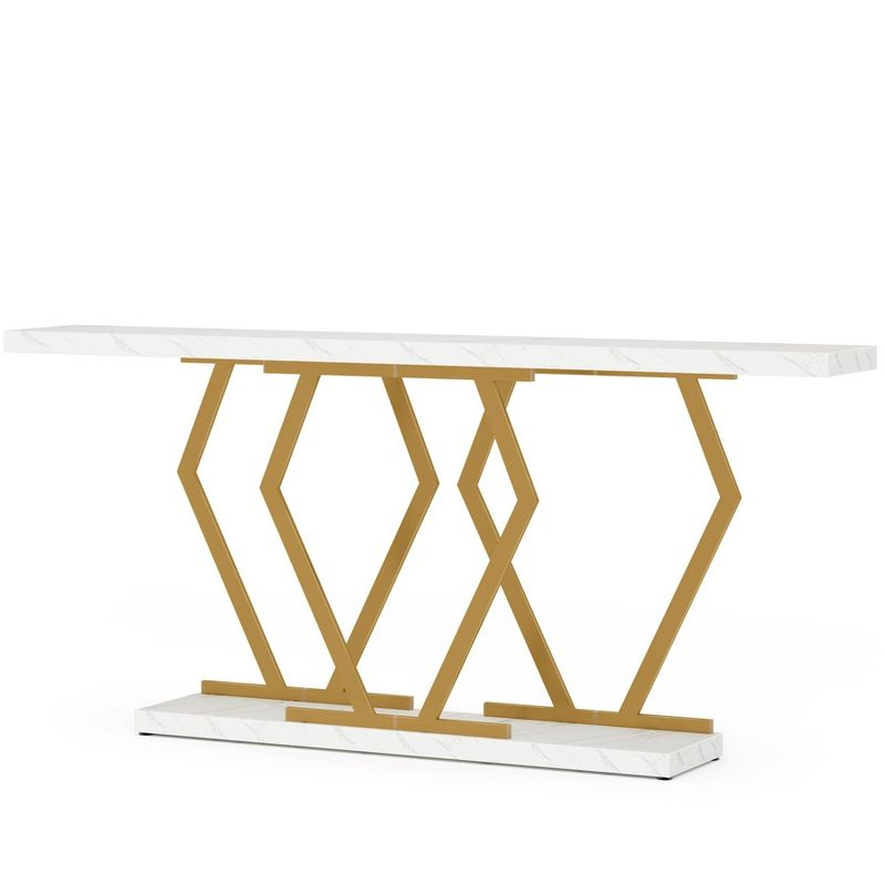 Tribesigns 70.9 Inch Extra Long Sofa Table, Modern Console Table with Faux Marble Tabletop, Long Entryway Table for Entrance, Gold and White