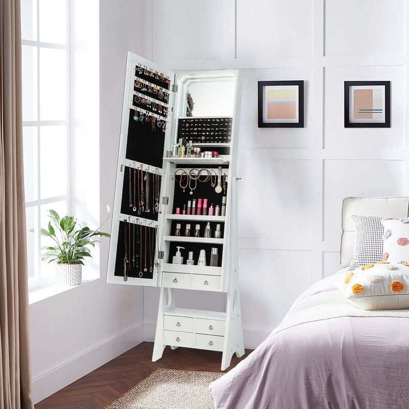 Tangkula Jewelry Cabinet Armoire Full Length LED Mirror w/ 6 Drawers & Makeup Shelf White