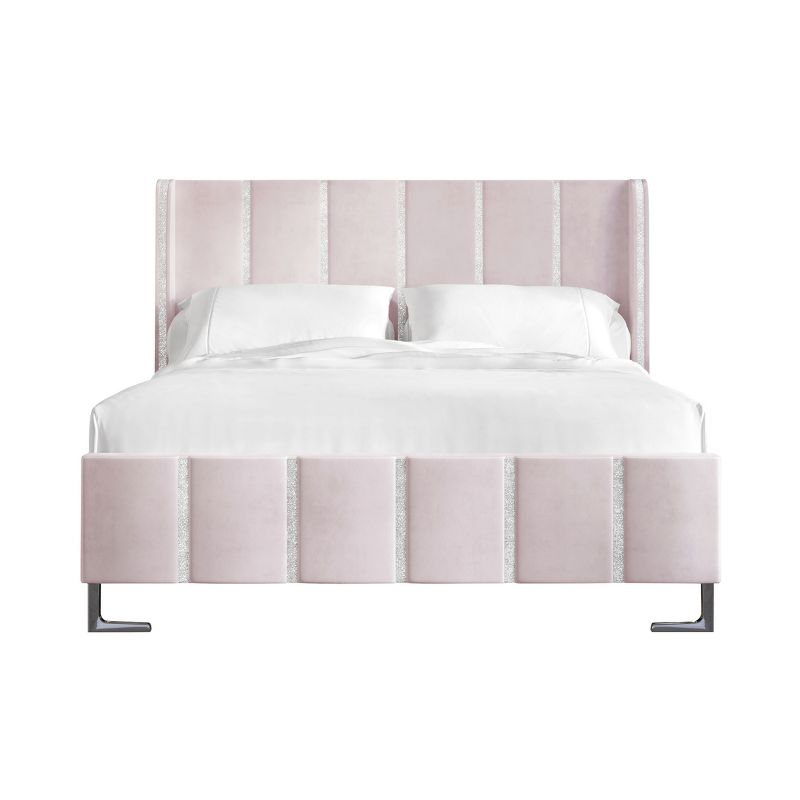 ChaletPosh Queen Size Upholstered Bed in Light Pink Velvet