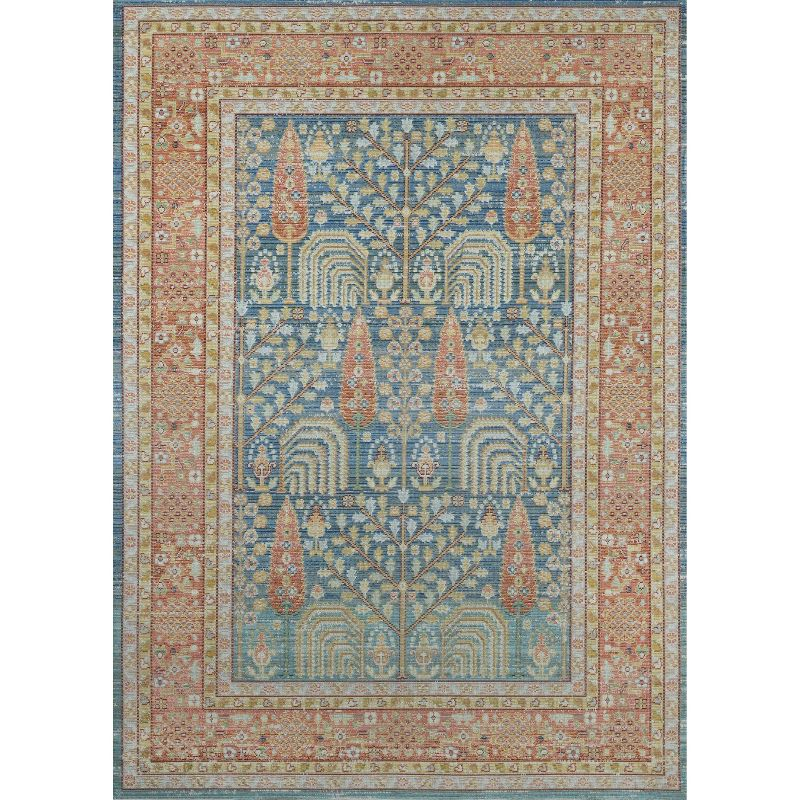 Momeni 5'3"x7'3" Isabella Arely Machine Loomed Area Rug Blue: Classic Medallion Pattern, Low Pile, Indoor Use