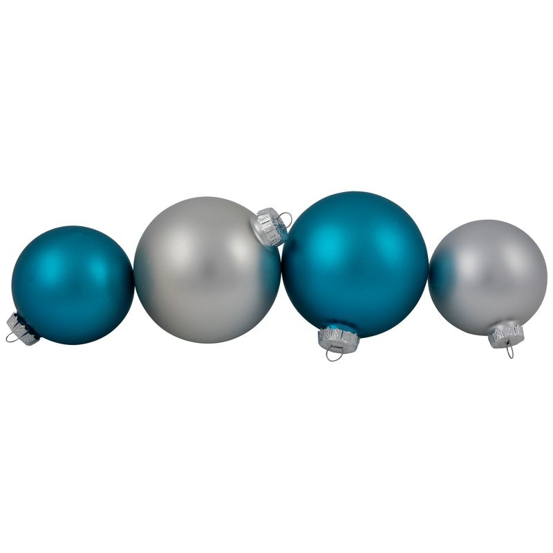 Northlight 72ct Turquoise Blue and Silver 2-Finish Glass Christmas Ball Ornaments 4" (100mm)