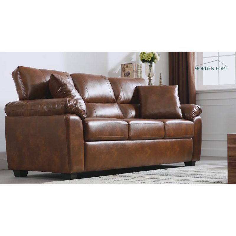 6 seater  Living Room Sofa Loveseat Set Comfortable Faux Leather Couch with Pillows White-Morden Fort