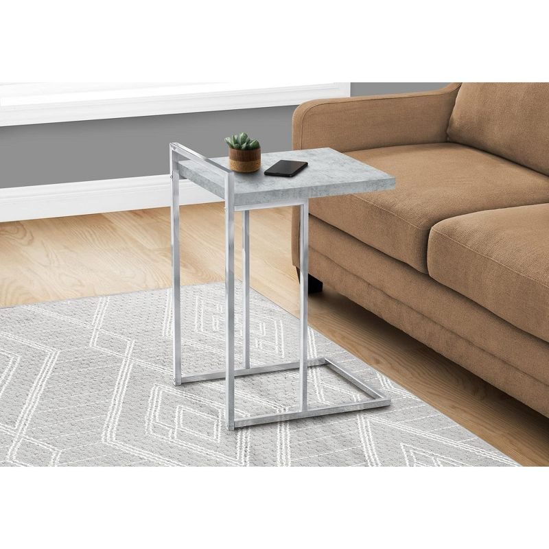 Monarch Specialties Accent Table C-Shaped End Side Snack Living Room Bedroom Metal Laminate Grey Chrome Contemporary Modern