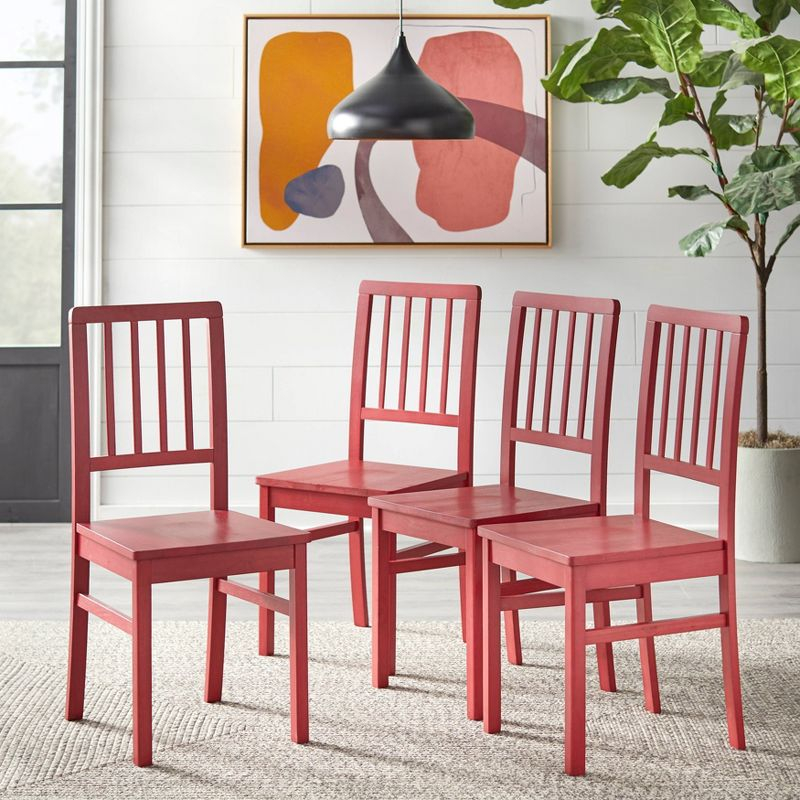 Buylateral Set of 4 Camden Wood Slat Back Dining Chairs Red - Buylateral: Rubberwood Frame, Spot Clean, No Assembly Required