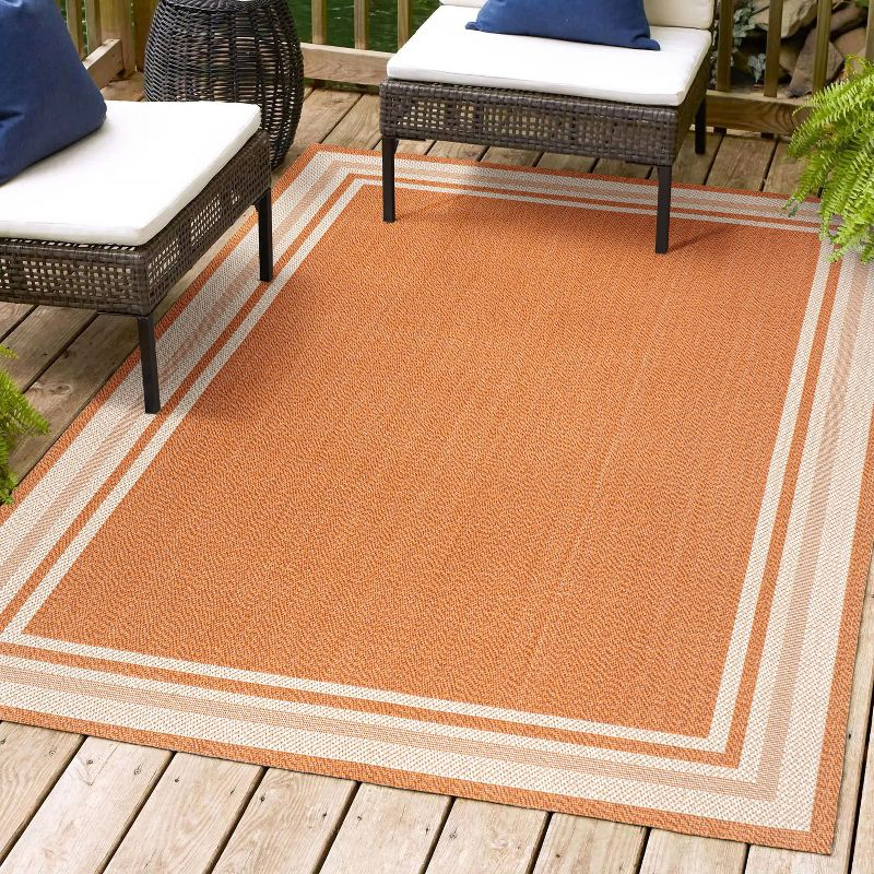 8' x 10' James Modern Border Stripe Indoor/Outdoor Area Rug, Orange/Cream - JONATHAN Y