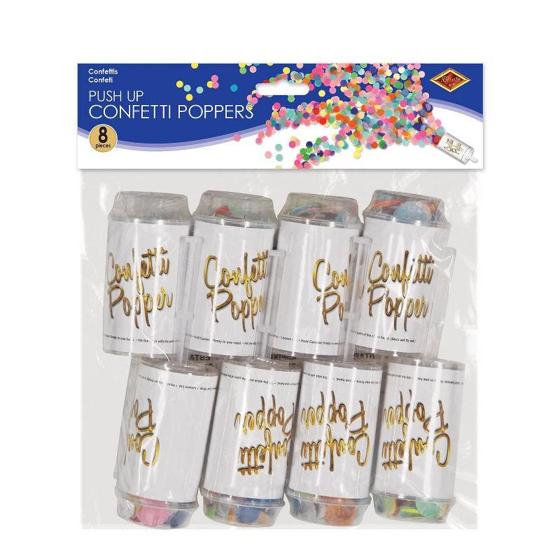 Beistle Push Up Confetti Poppers, (8/Pkg) Multicolor