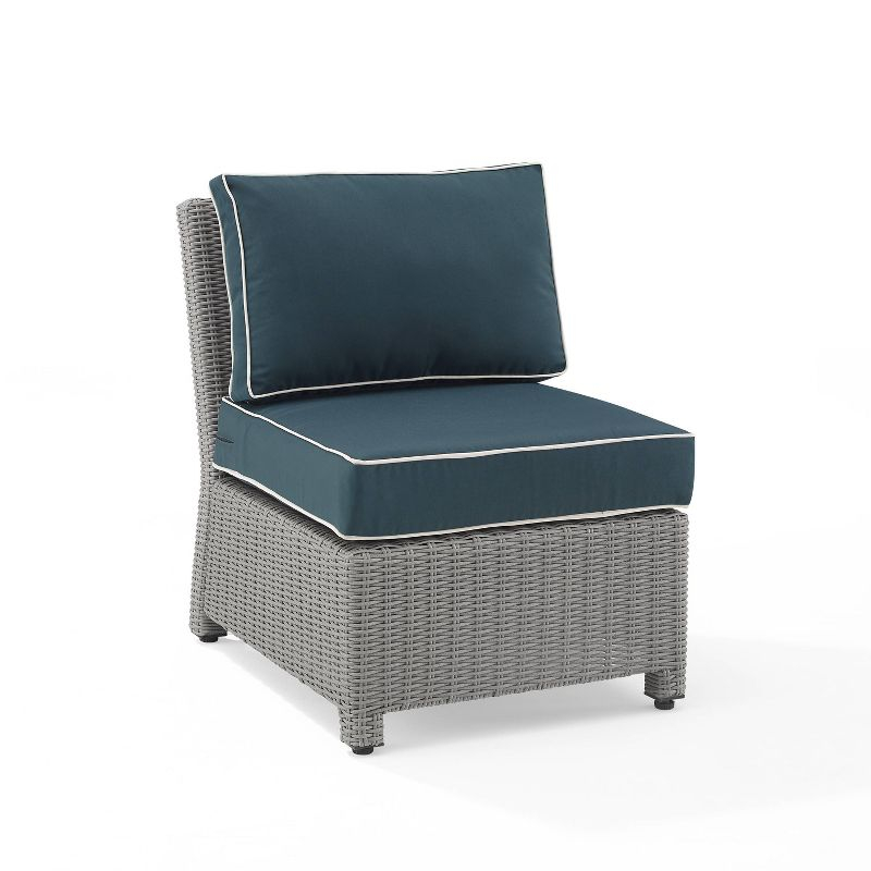 Bradenton Outdoor Wicker Sectional Center Chair - Navy/Gray - Crosley: Steel Frame, UV & Weather-Resistant