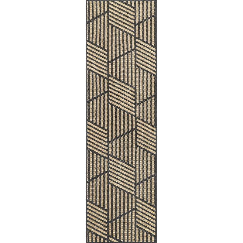 Nuloom Leona Geometric 2x8 Indoor/Outdoor Runner Rug for Living Room Patio Deck Front Porch Entryway Hallway Kitchen, Charcoal/Ivory
