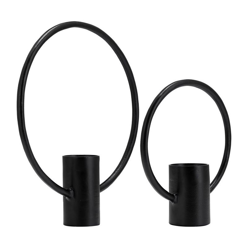 Sagebrook Home Set of 2 Metal Decorative Ring Candle Holders - Contemporary Abstract Black Aluminum Ring