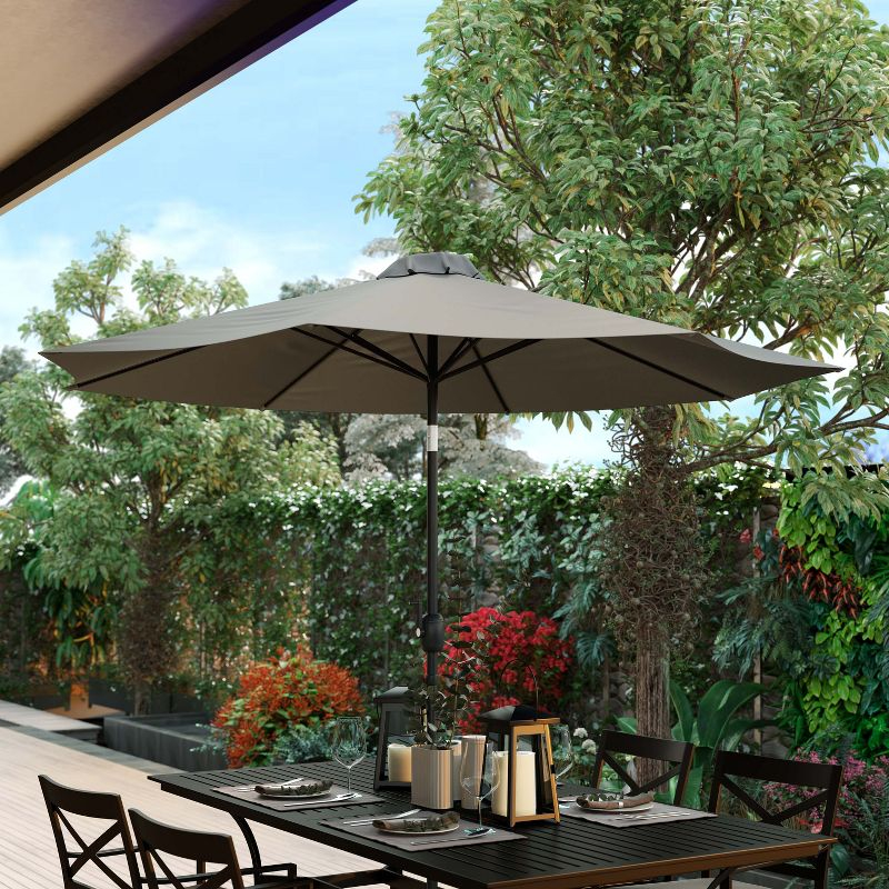 Flash Furniture Gray 9 FT Round Umbrella with 1.5" Diameter Aluminum Pole with Crank and Tilt Function
