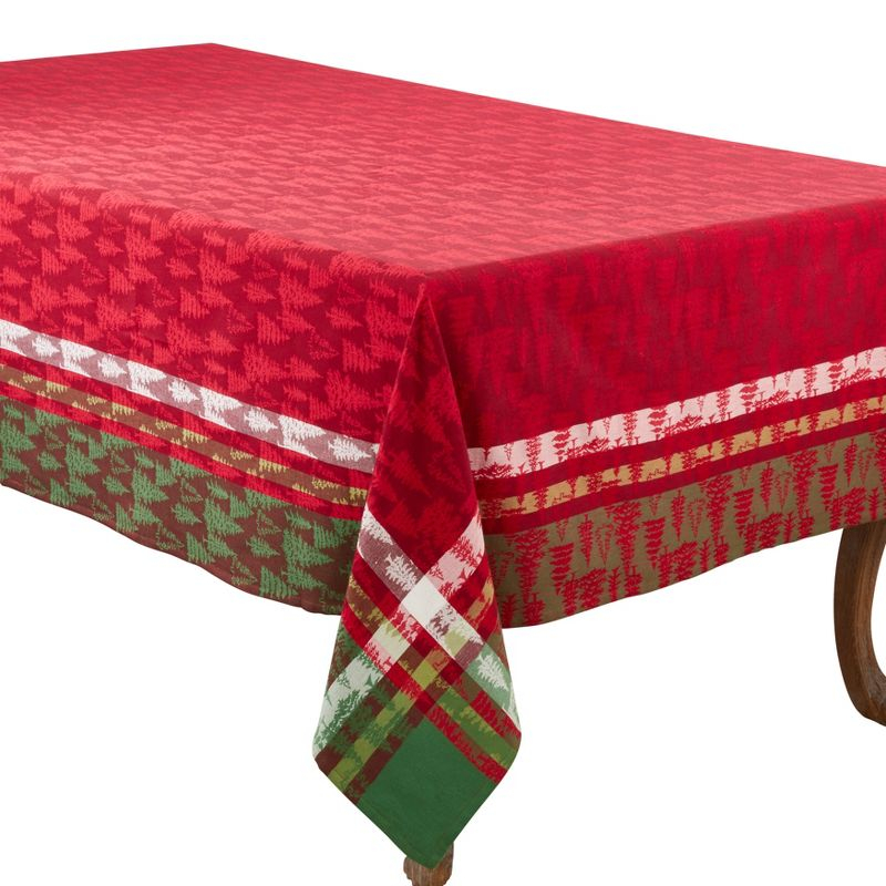 Saro Lifestyle Classic Plaid Christmas Tree Design Holiday Cotton Table Topper Tablecloth, Multi, 65" x 140"