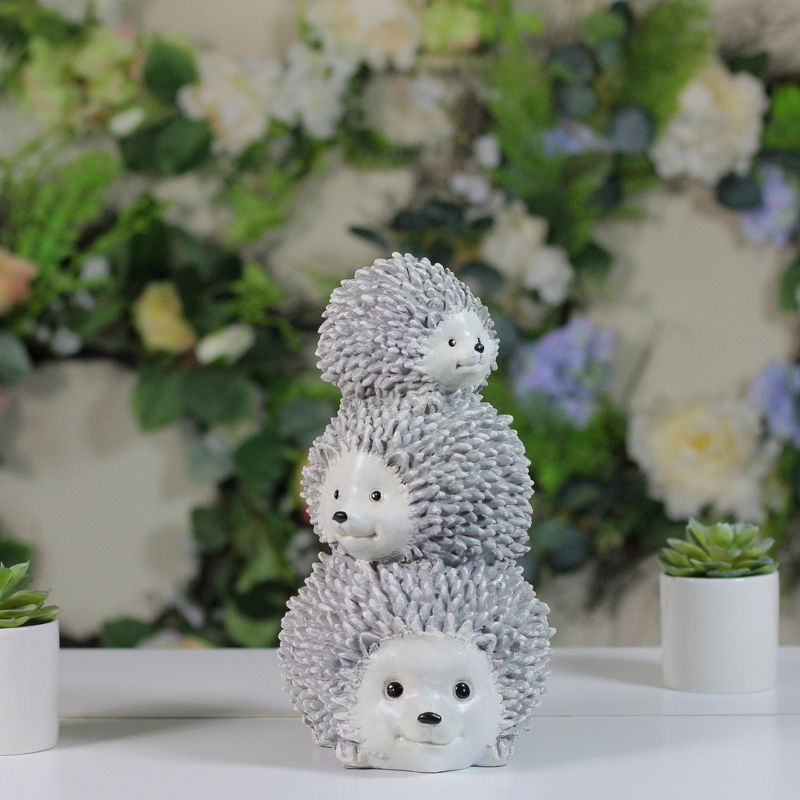 Roman 10.25" Gray and White Outdoor Stacked Hedgehogs Garden Statue