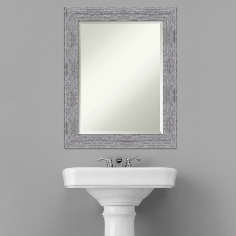 23" x 29" Bark Rustic Framed Bathroom Vanity Wall Mirror Gray - Amanti Art: Beveled, Polystyrene Frame, No Assembly Required