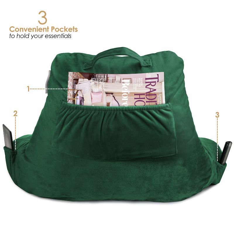 Nestl Memory Foam Reading Pillow for Kids, Small Reading & Bed Rest Pillow, Hunter green Back Pillow with Pockets