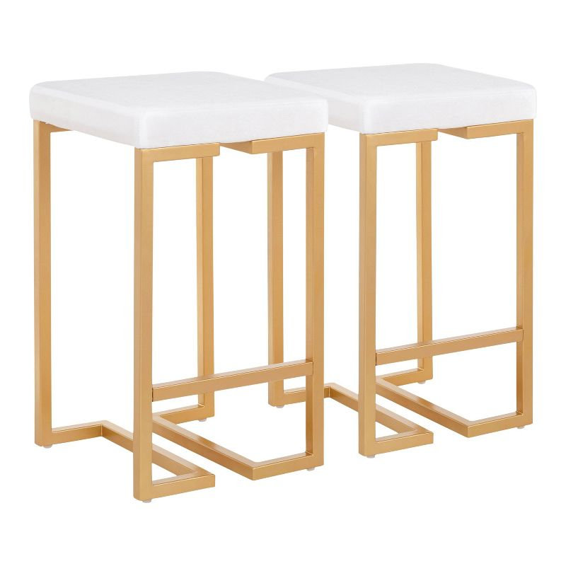 Set of 2 Midas 26" Gold Frame & White Velvet Seat Counter Height Barstool - LumiSource
