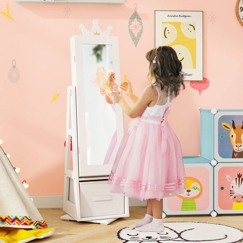 Tangkula Kids Jewelry Cabinet with Full-Length Mirror Drawer 2 Adjustable Tilt Angles White
