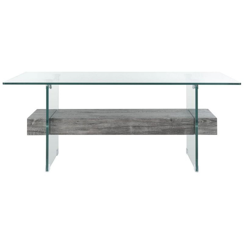 Kayley Coffee Table - Glass/Black Oak Wood Shelf - Safavieh