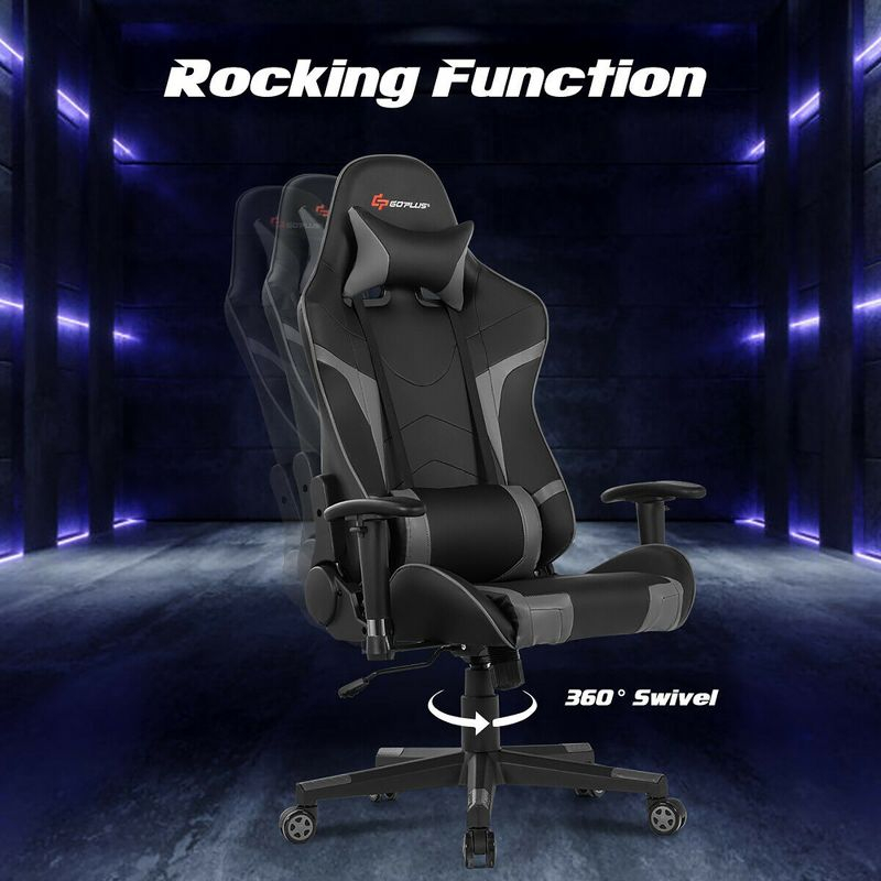 Costway Massage Gaming Chair Reclining Swivel Racing Office Chair w/Lumbar Support Grey