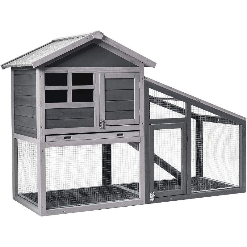 Tangkula Rabbit Hutch Indoor Outdoor Wooden Chicken Coop Bunny Hutch with Run Ventilation Door Removable Tray Ramp Sunlight Panel