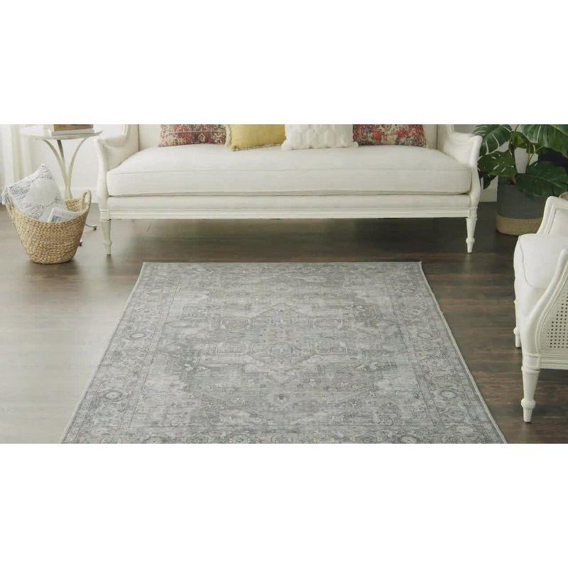 Nourison New Concept Washables Back to College 4' x 6' Grey Vintage Indoor Non-Slip Flatweave Rug