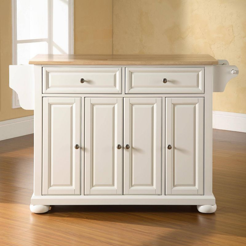 Alexandria Wood Top Full Size Kitchen Island/Cart White/Natural - Crosley: Adjustable Shelves, Towel Bar, Traditional Style