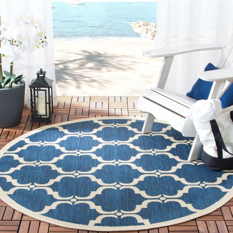 Courtyard CY6009 Power Loomed Indoor and Outdoor Area Rug - Navy/Beige - 5'3" Round - Safavieh