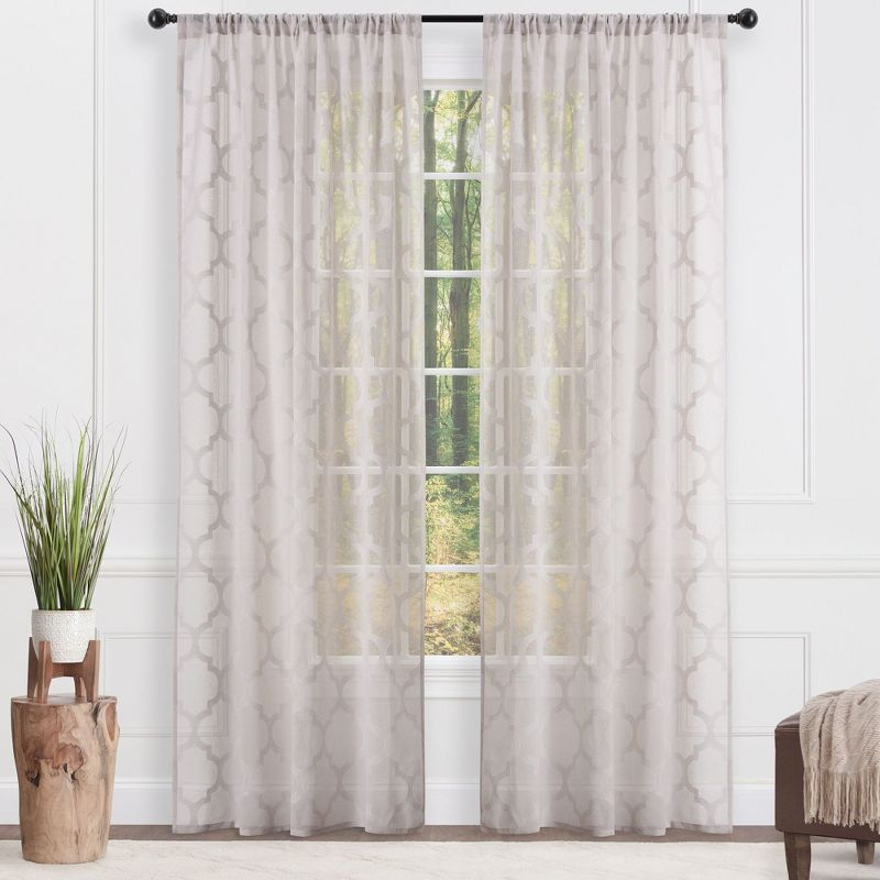 Chanasya 2pk Quatrefoil Voile Sheer Window Curtain Panels - Set of 2 - 52 x 63 Inches Long - Taupe
