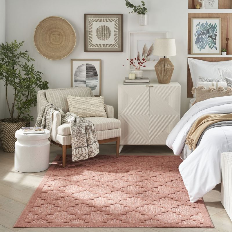 Nourison Easy Care Trellis Flatweave Indoor Outdoor Area Rug 4' x 6' Coral/Orange