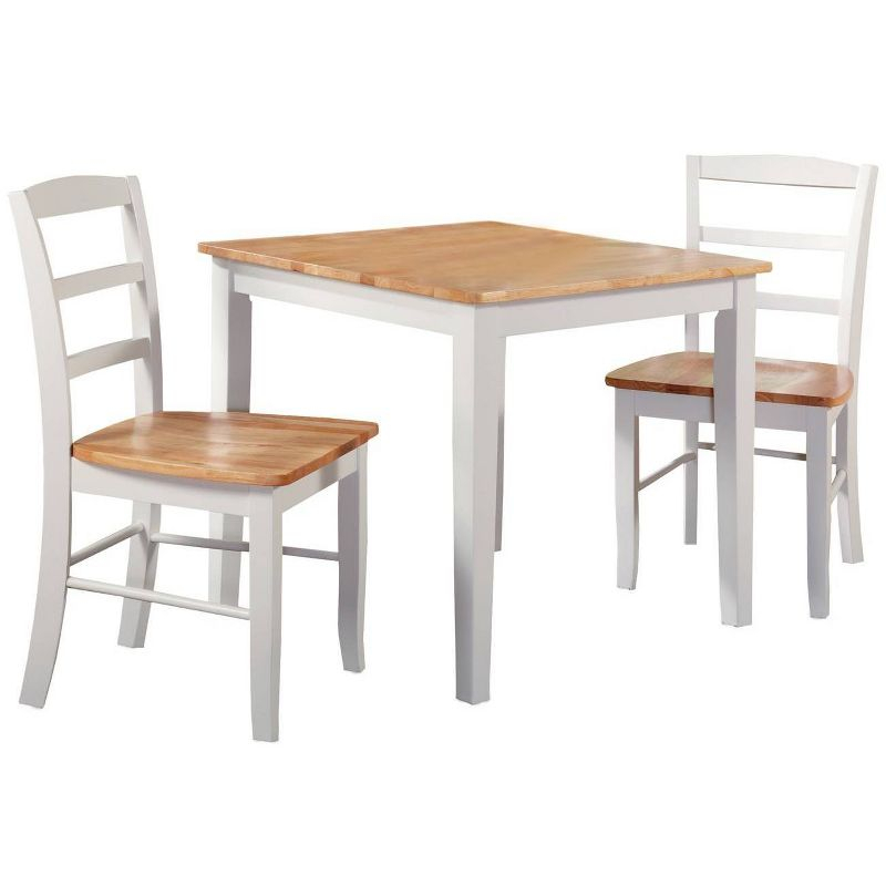 3pc Dining Table with 2 Ladderback Chairs White/Natural – International Concepts: Solid Wood, Square, Non-Extension
