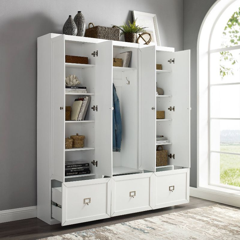 Crosley 3pc Harper Entryway Hall Tree and 2 Pantry Closet Set White : Mudroom Organizer with Storage Hooks