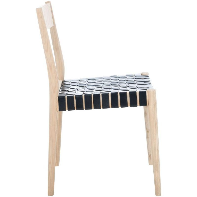 Eluned Leather Dining Chair (Set Of 2) - Black/Natural - Safavieh