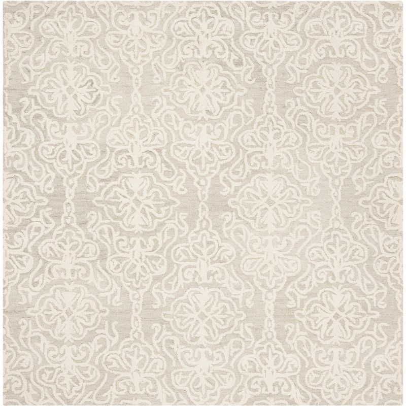 Blossom BLM112 Hand Tufted Indoor Area Rug - Silver/Ivory - 4'x4' - Safavieh
