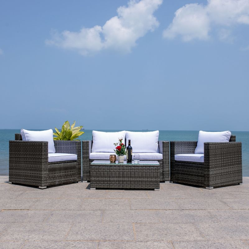 Machie 4Pc Living Set - Indoor/Outdoor - PAT7508 - Grey Brown/White - Safavieh