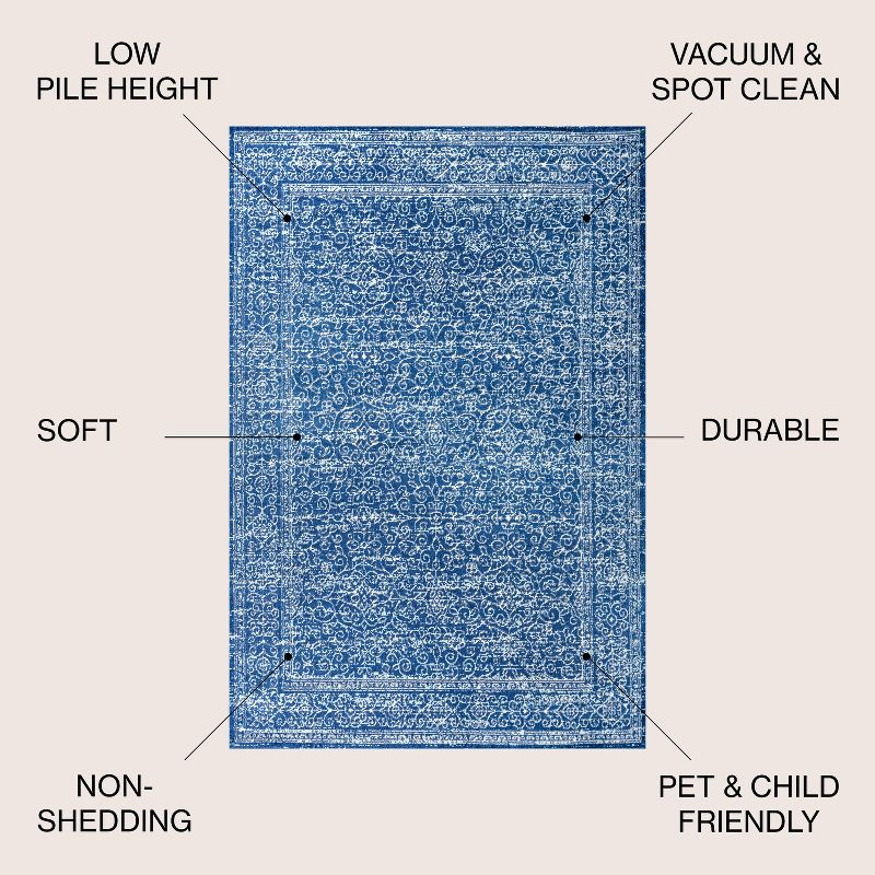4'x6' Ferro Filigree Charcoal Black and White Area Rug, Blue - JONATHAN Y