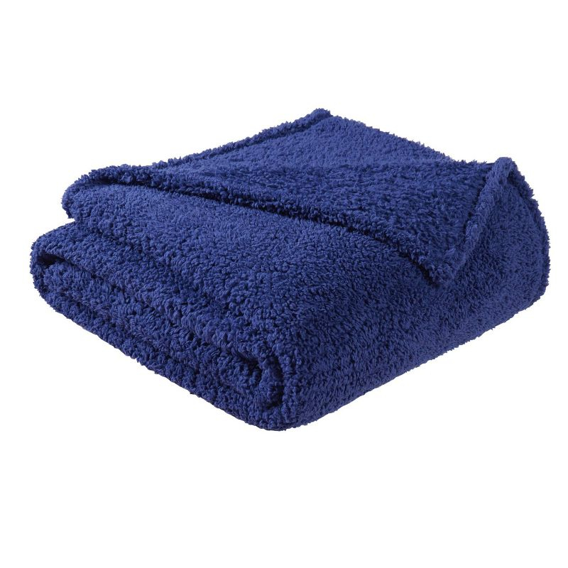 My World Cloud Faux Shearling Throw Blanket Navy: Sensory Friendly, Knitted Polyester, Machine Washable
