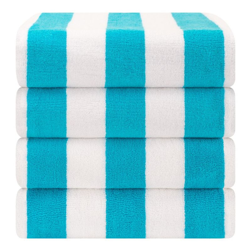 American Soft Linen Beach Towel, 100% Cotton Cabana Striped Beach Towel, 30 in by 60 in Soft Absorbent Beach Pool Towel
, Turquoise Blue