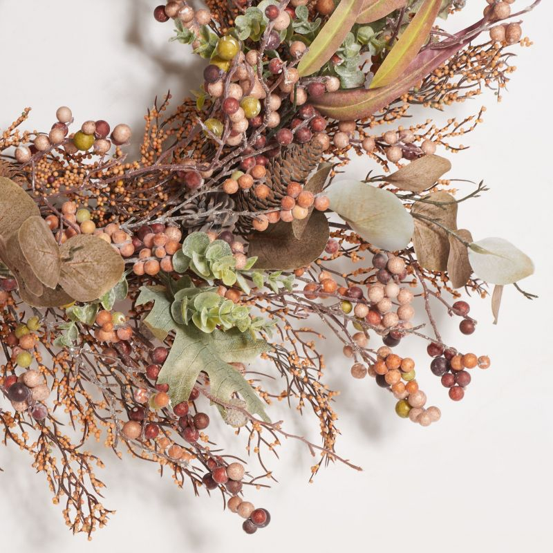 Faux 26" Berry & Acorn Wreath - Brown/Green - Safavieh