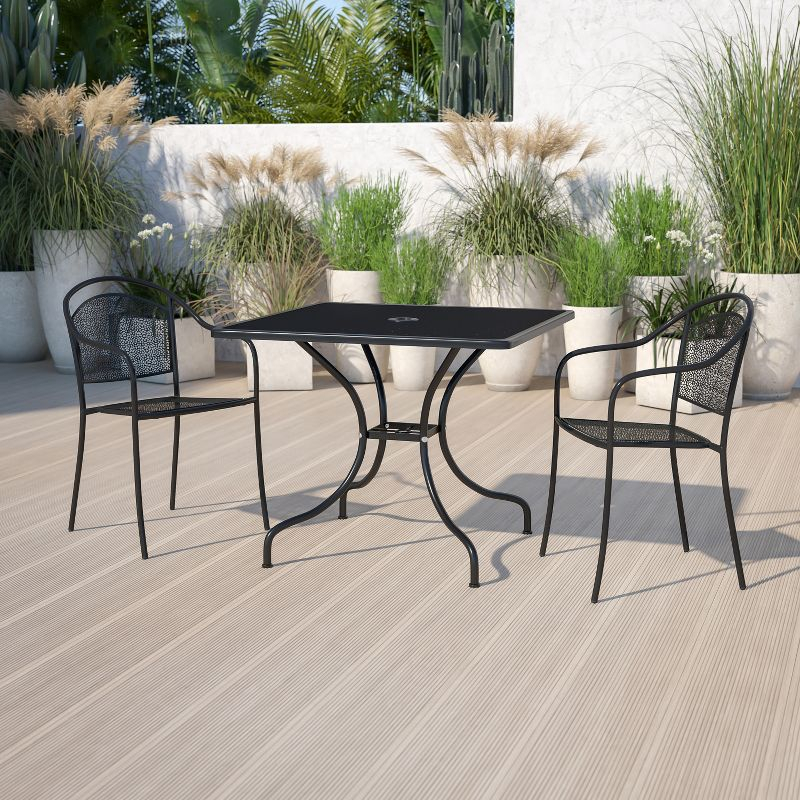 Flash Furniture Oia Commercial Grade 35.5" Square Black Indoor-Outdoor Steel Patio Table with Umbrella Hole