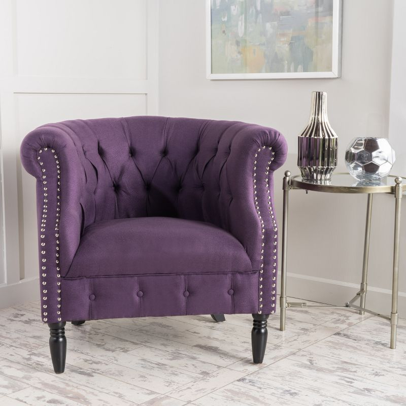 Akira Club Chair - Purple - Christopher Knight Home: Upholstered Barrel Accent, Hardwood Frame, 250lb Capacity
