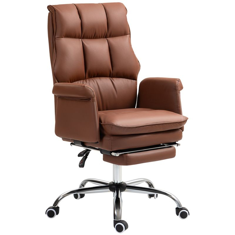 HOMCOM Executive Office Chair with Footrest, Ergonomic Office Chair, Reclining PU Leather Computer Chair, Brown
