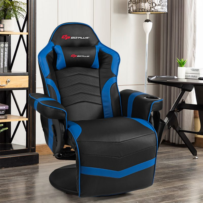Costway Massage Gaming Recliner Reclining Racing Chair Swivel Blue