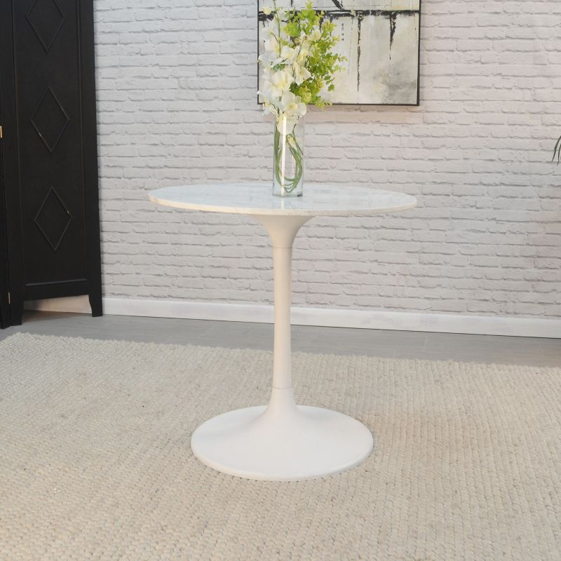 Carolina Living 30" Zaha Round Marble Top Dining Table White