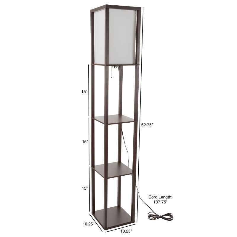 Torchiere Floor Lamp Brown with Storage Shelves & Includes LED Bulb - Lavish Home: Modern Etagere Design, Pull Chain